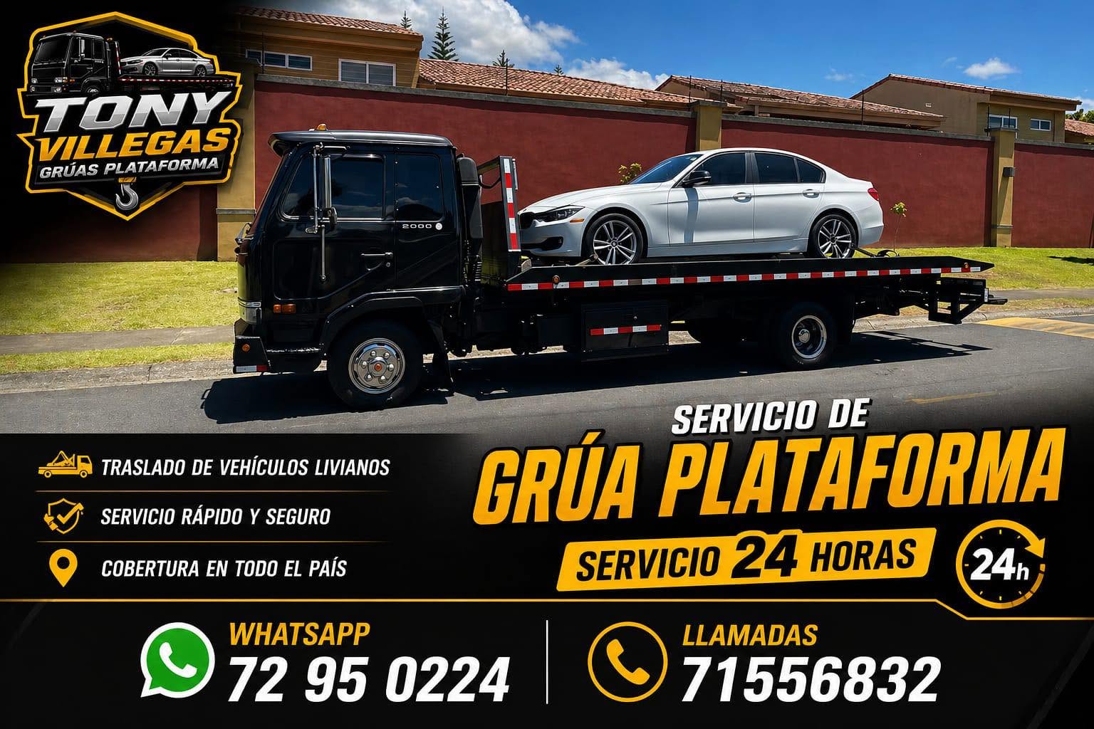 Servicio de Grúa y Plataforma 24/7 en Heredia | Tony Villegas